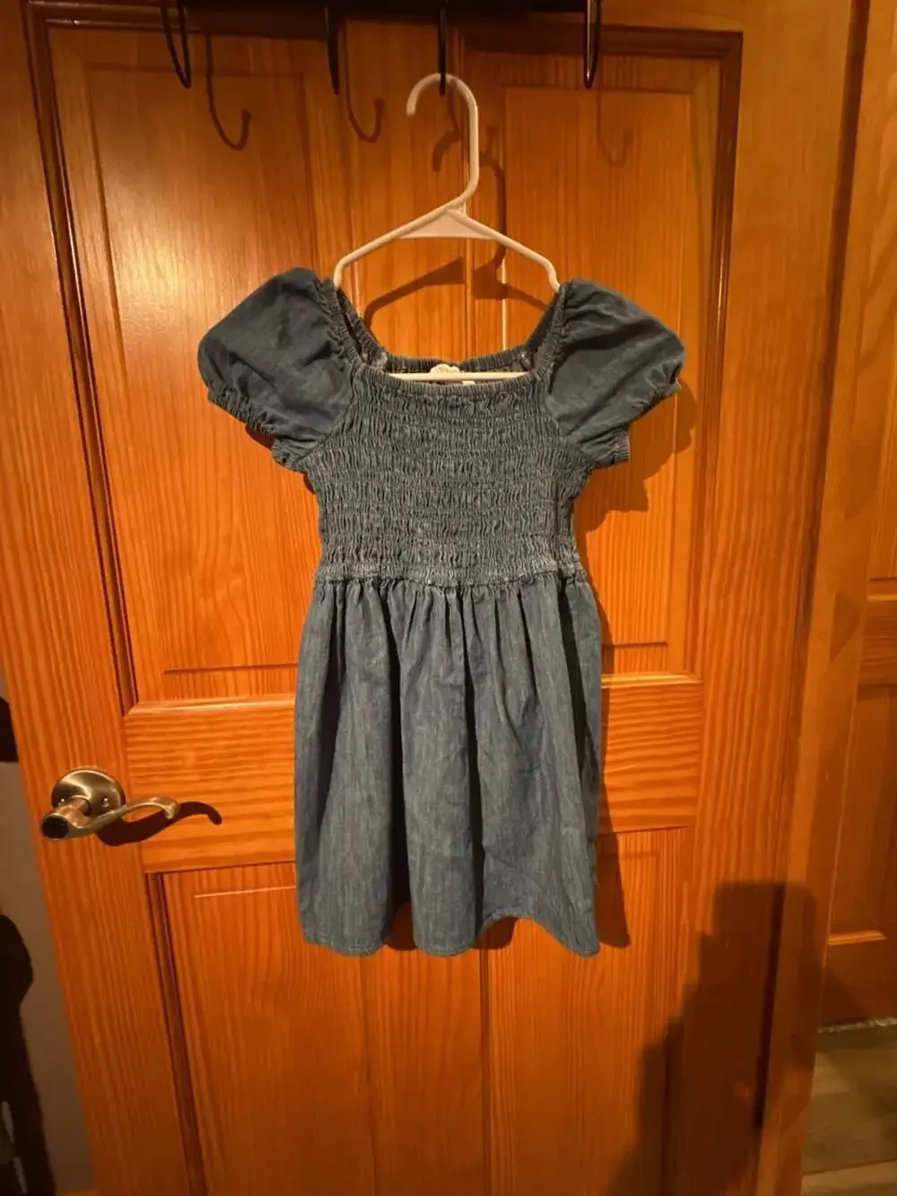 The Children's Place Girls Short Sleeve Smocked Chambray Denim Dress